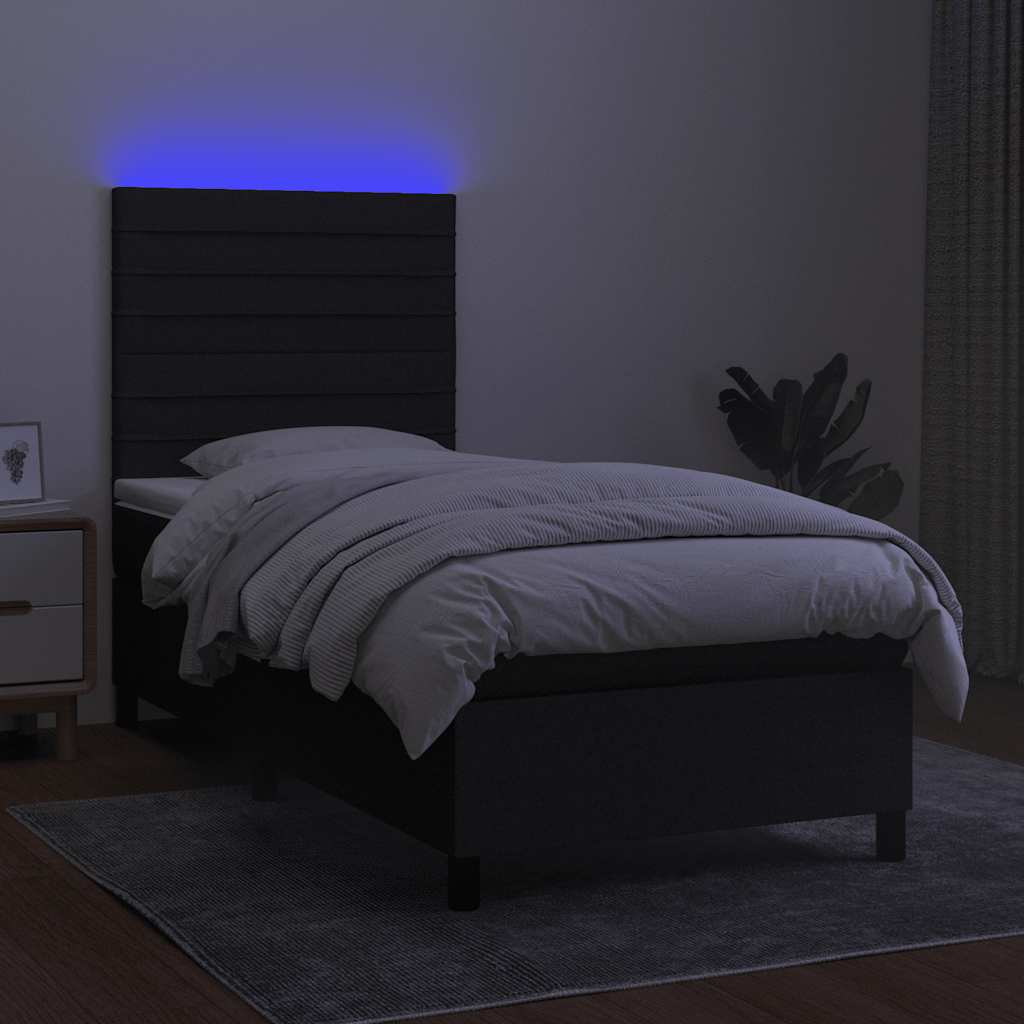 Krevet box spring s madracem LED crni 90x200 cm od tkanine