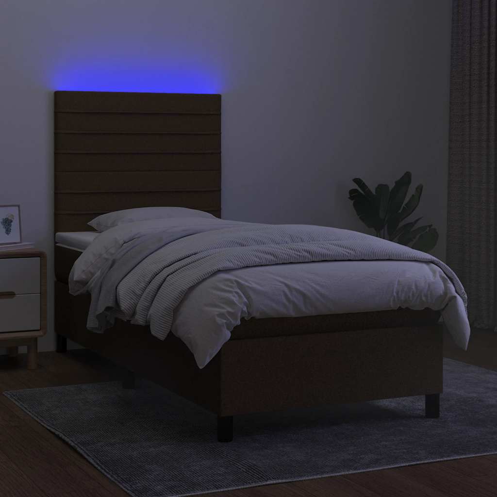 Krevet box spring s madracem LED tamnosmeđi 90x200 cm tkanina