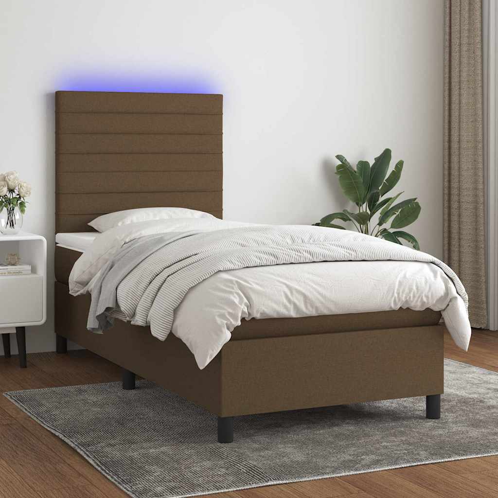 Krevet box spring s madracem LED tamnosmeđi 90x200 cm tkanina
