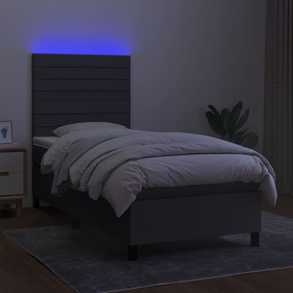 Krevet box spring s madracem LED tamnosivi 100x200 cm tkanina