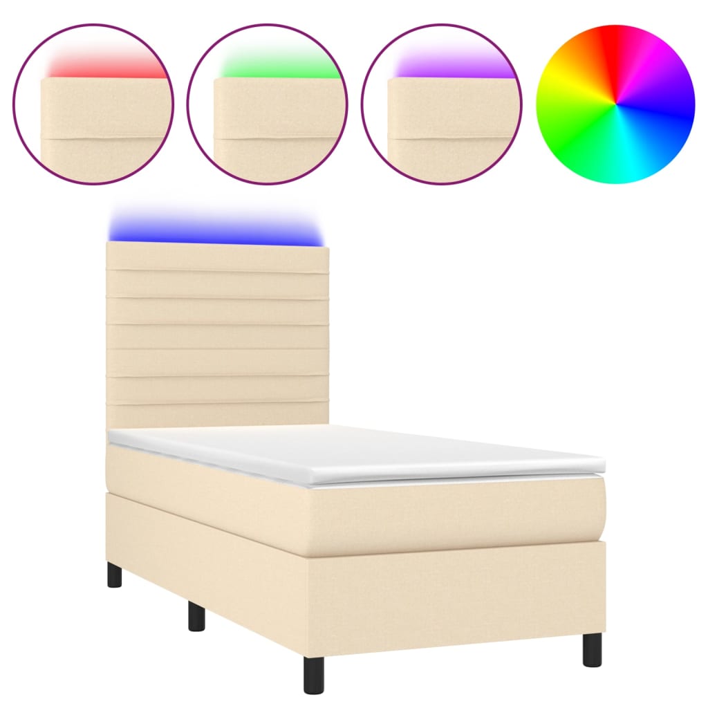 Krevet box spring s madracem LED krem 100x200 cm od tkanine