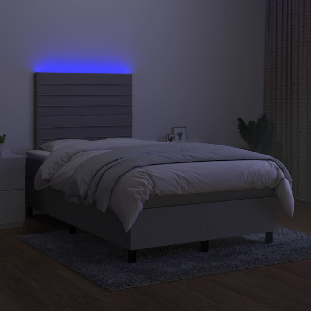 Krevet box spring s madracem LED svjetlosivi 120x200 cm tkanina
