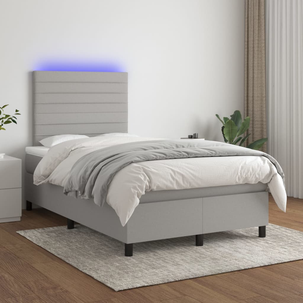 Krevet box spring s madracem LED svjetlosivi 120x200 cm tkanina