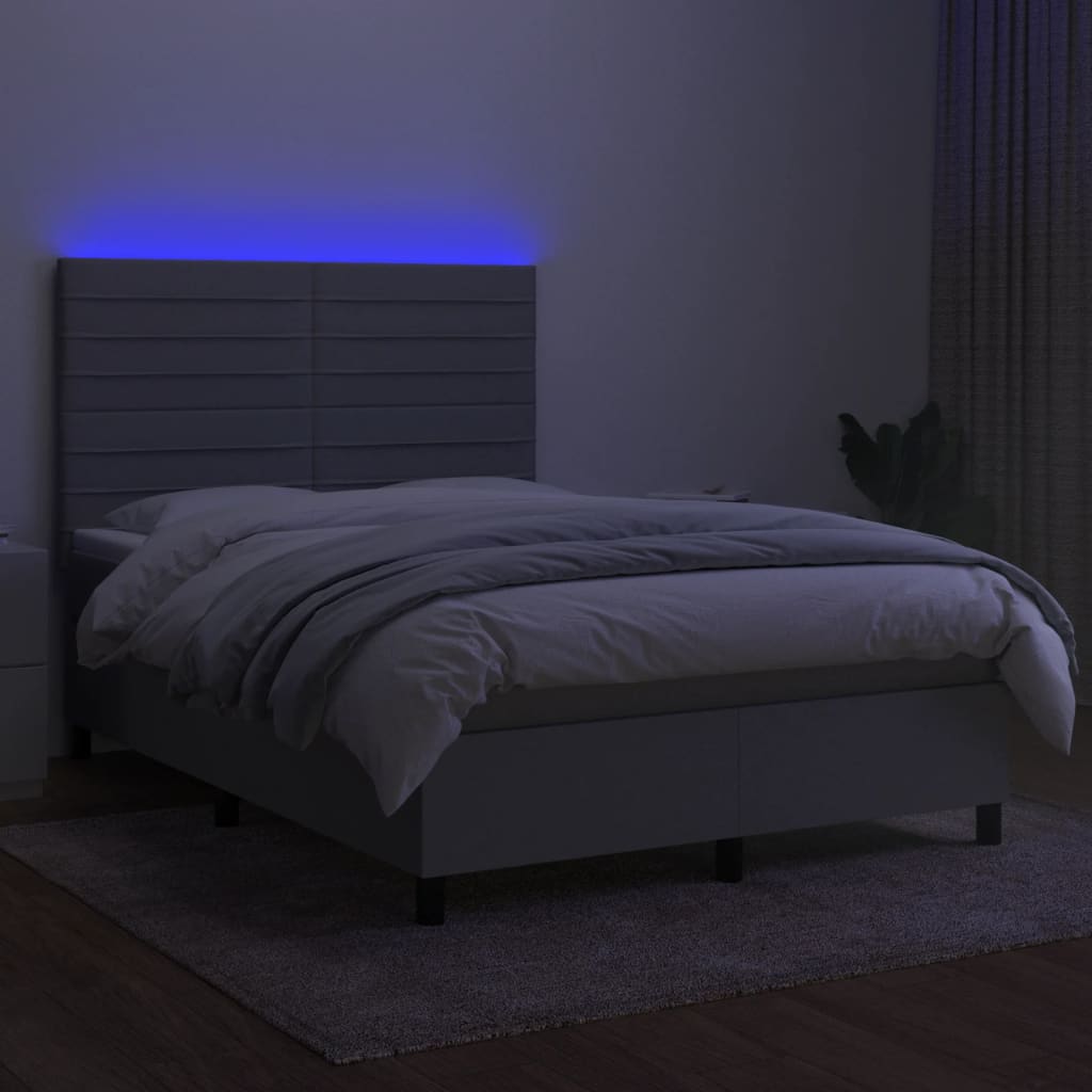 Krevet box spring s madracem LED svjetlosivi 140x190 cm tkanina