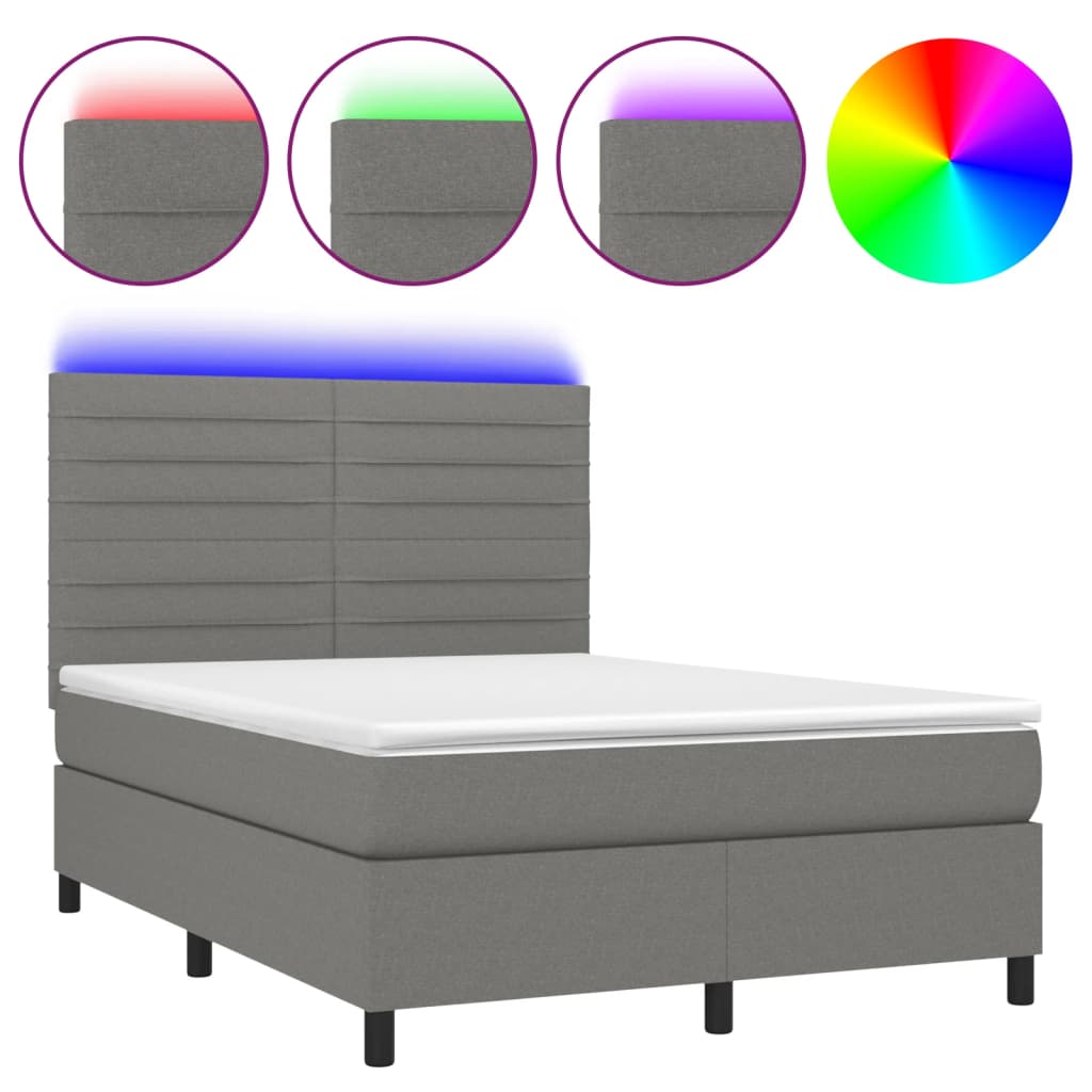 Krevet box spring s madracem LED tamnosivi 140x190 cm tkanina