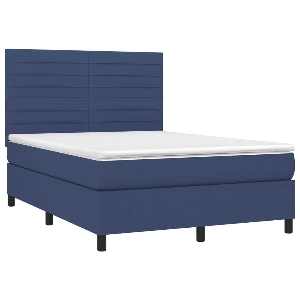 Krevet box spring s madracem LED plavi 140x190 cm od tkanine