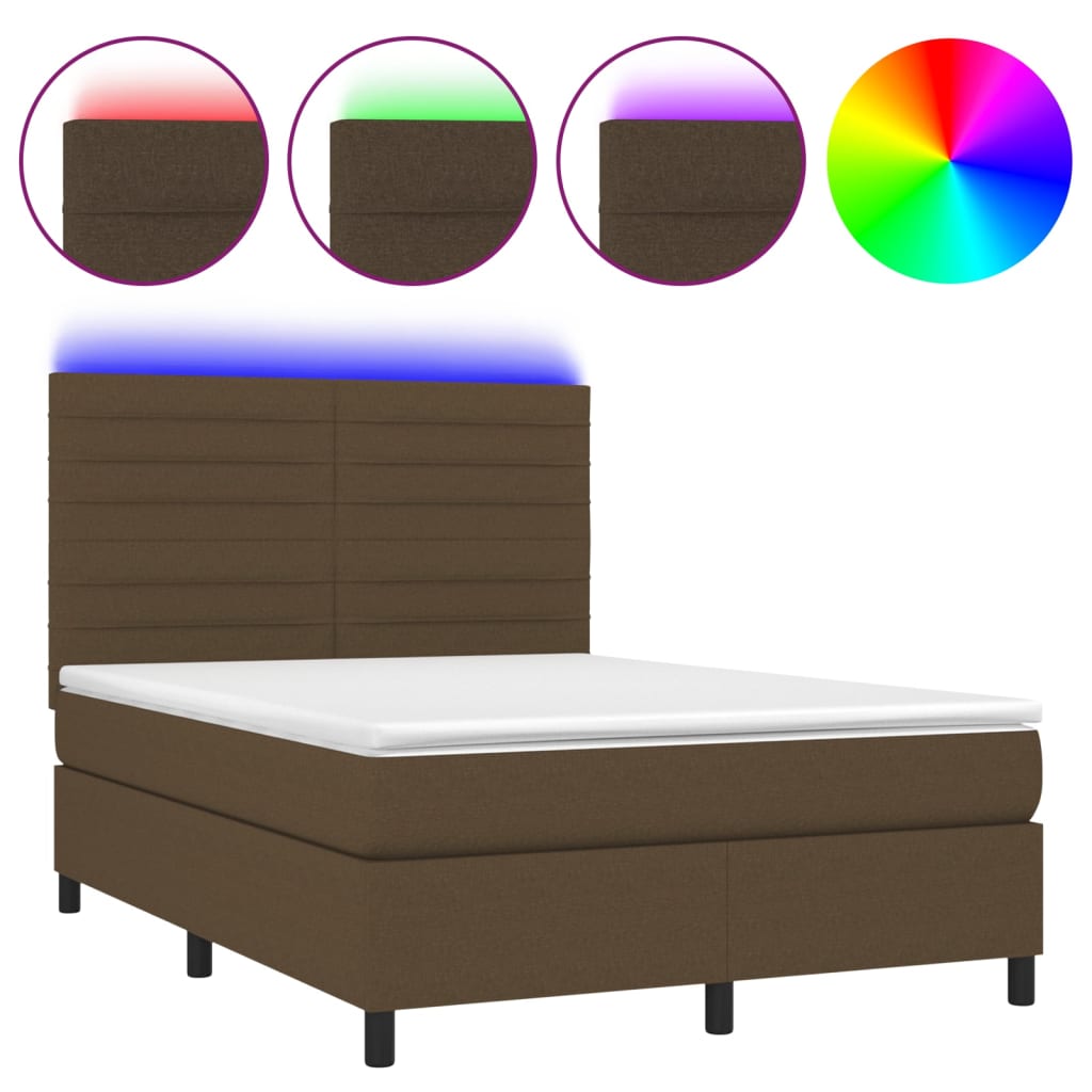 Krevet box spring s madracem LED tamnosmeđi 140x200 cm tkanina