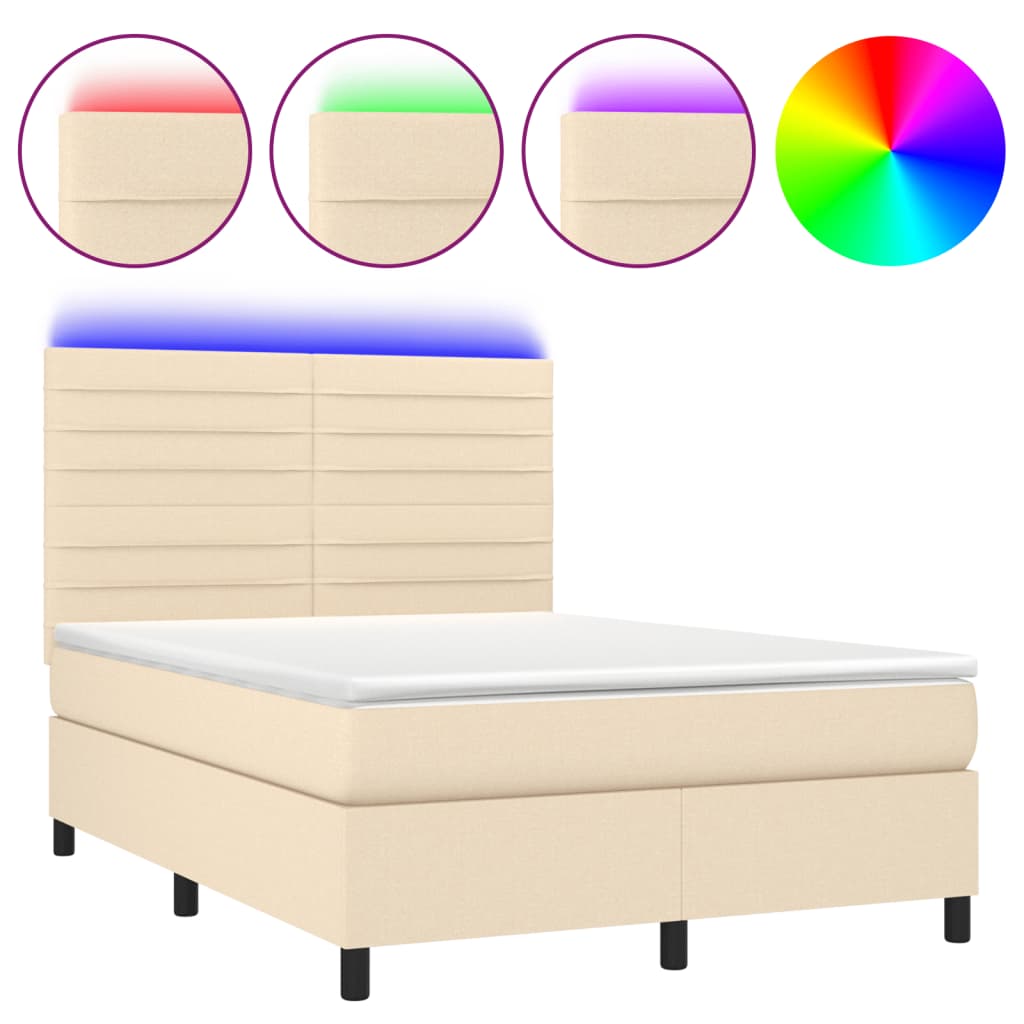 Krevet box spring s madracem LED krem 140x200 cm od tkanine