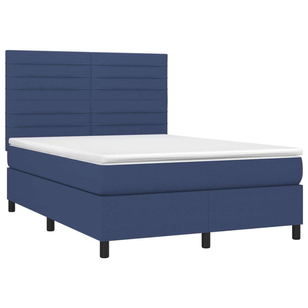 Krevet box spring s madracem LED plavi 140x200 cm od tkanine