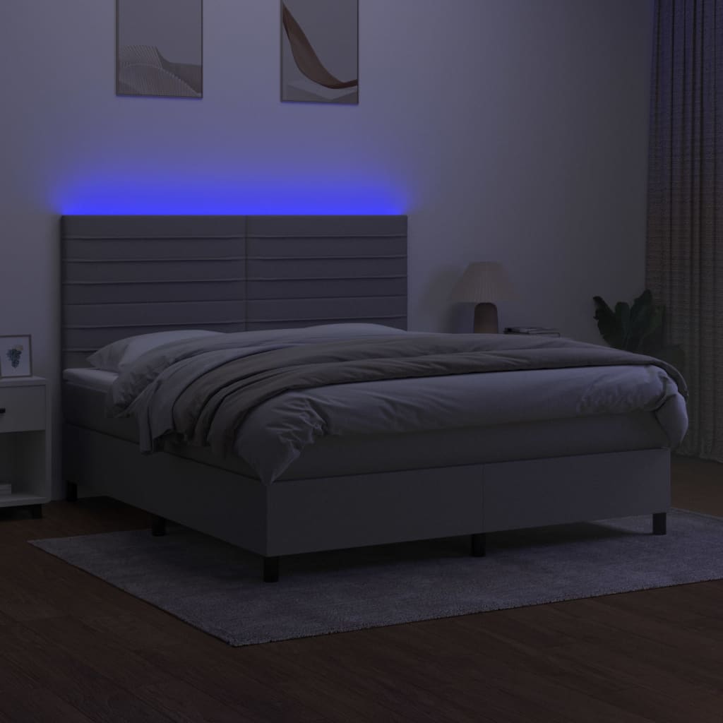 Krevet box spring s madracem LED svjetlosivi 160x200 cm tkanina