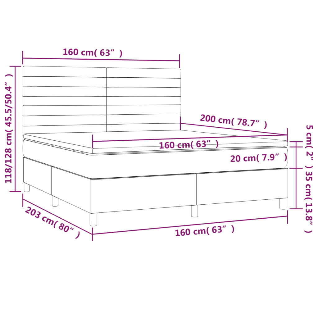 Krevet box spring s madracem LED tamnosivi 160x200 cm tkanina