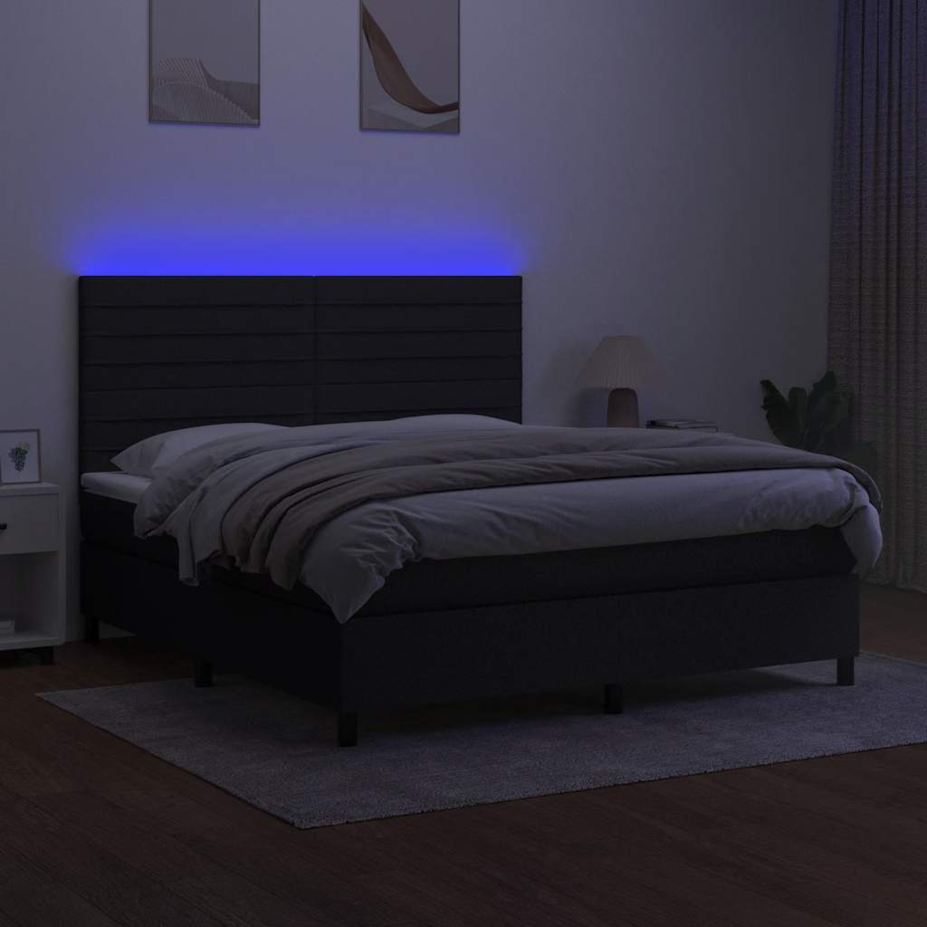 Krevet box spring s madracem LED crni 180x200 cm od tkanine