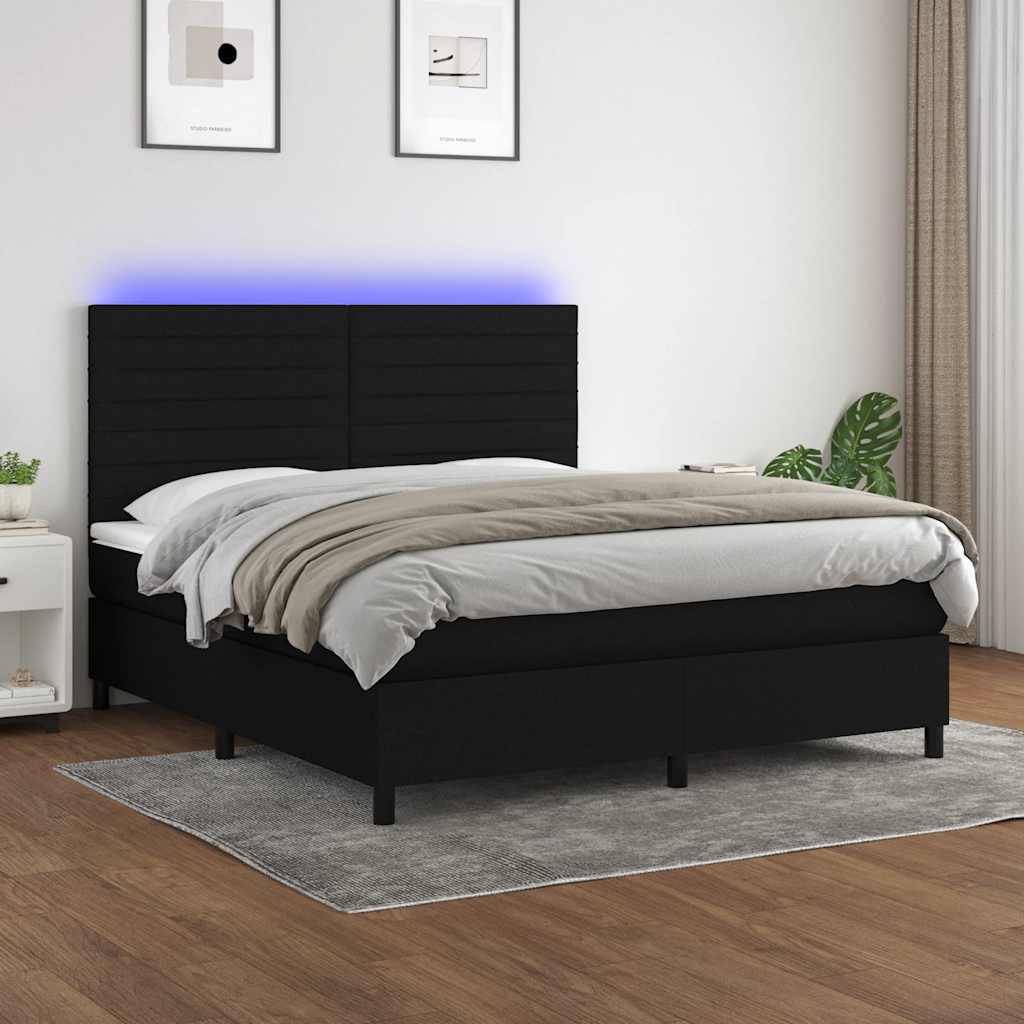 Krevet box spring s madracem LED crni 180x200 cm od tkanine