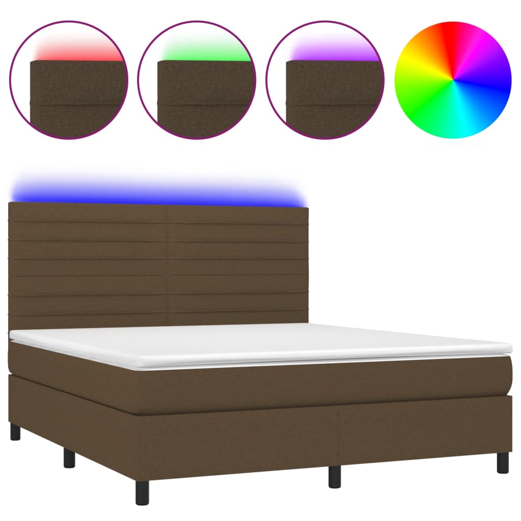 Krevet box spring s madracem LED tamnosmeđi 180x200 cm tkanina