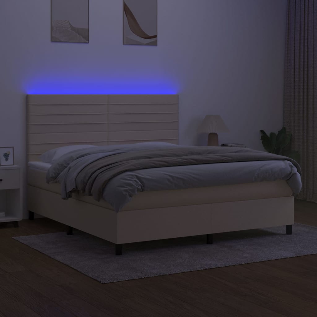 Krevet box spring s madracem LED krem 180x200 cm od tkanine