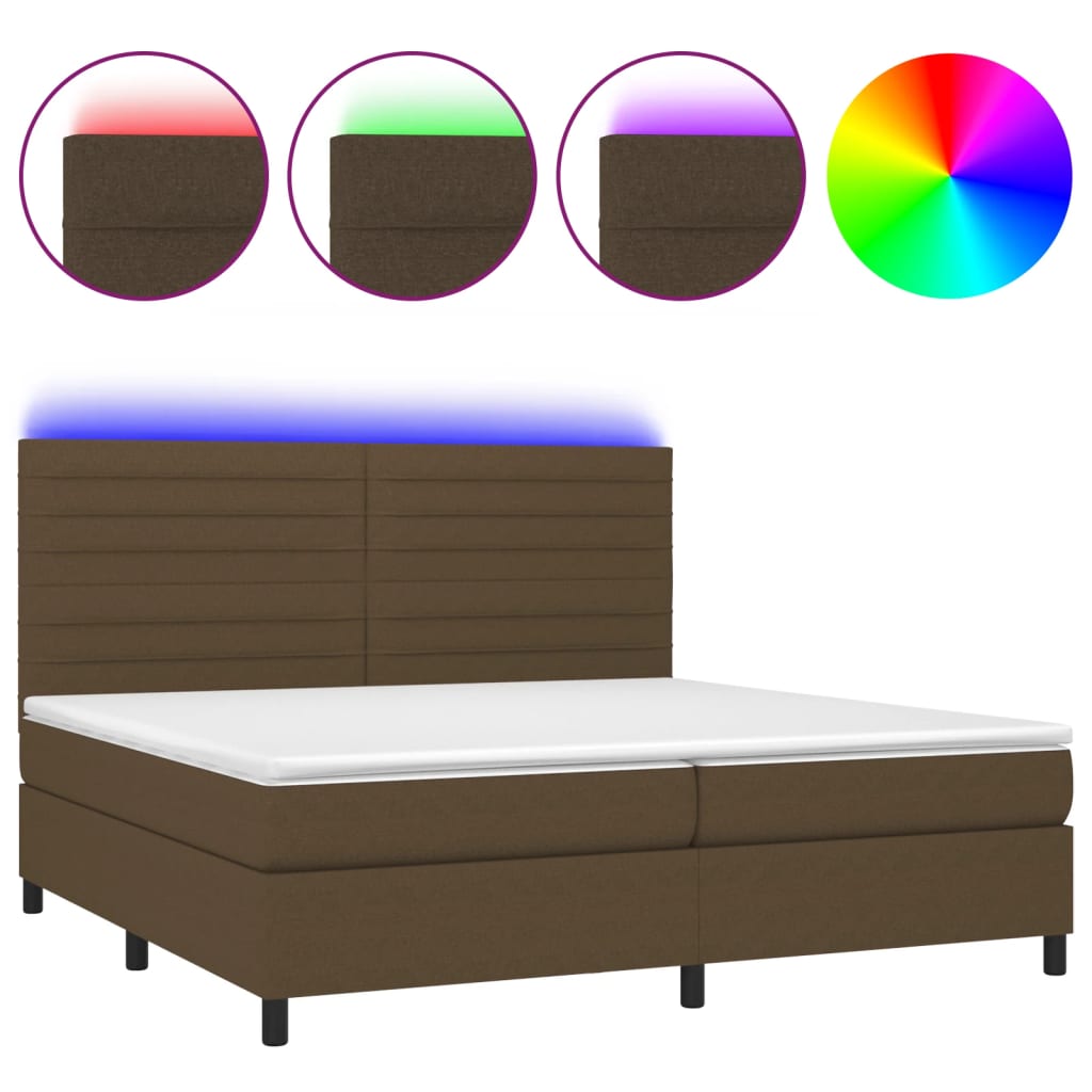 Krevet box spring s madracem LED tamnosmeđi 200x200 cm tkanina