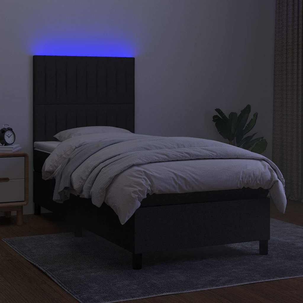 Krevet box spring s madracem LED crni 80 x 200 cm od tkanine