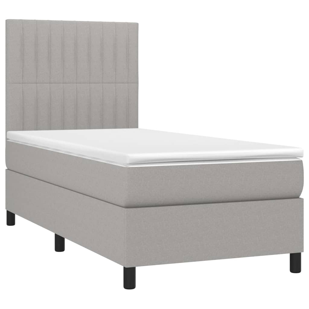 Krevet box spring s madracem LED svjetlosivi 90x200 cm tkanina