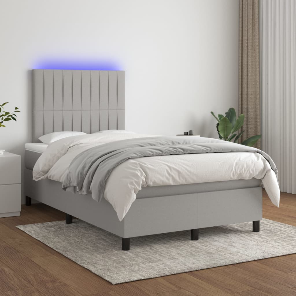 Krevet box spring s madracem LED svjetlosivi 120x200 cm tkanina