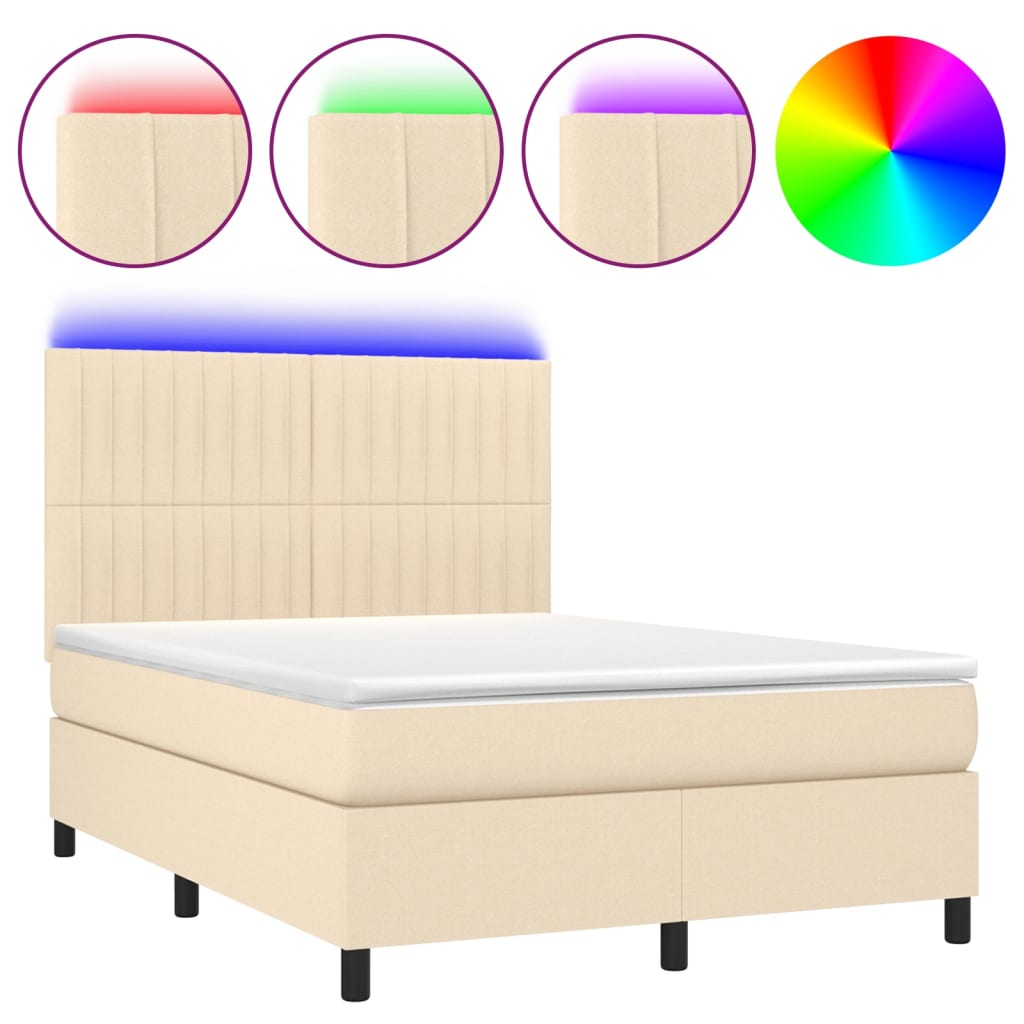 Krevet box spring s madracem LED krem 140x190 cm od tkanine