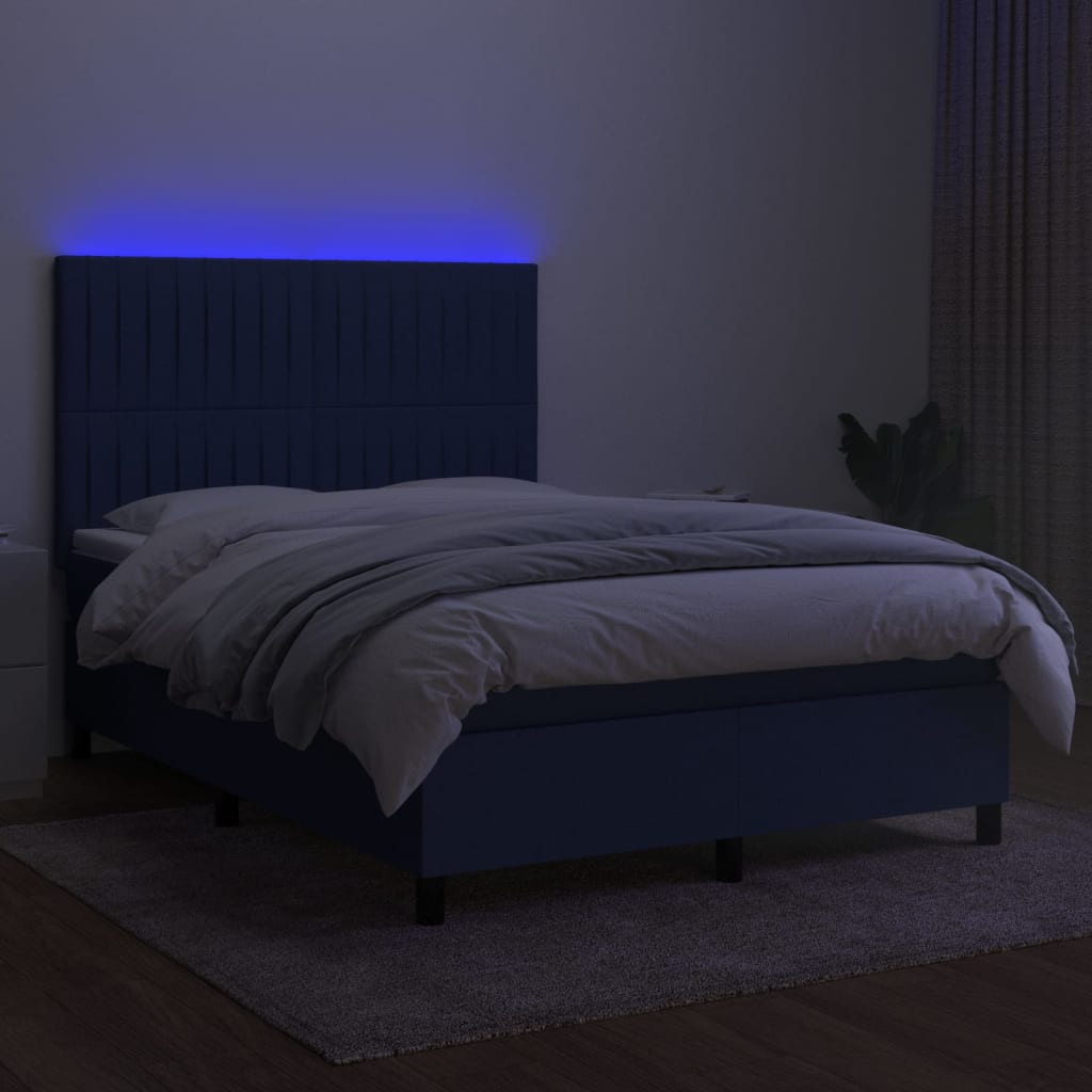 Krevet box spring s madracem LED plavi 140x190 cm od tkanine