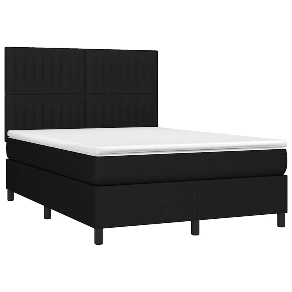 Krevet box spring s madracem LED crni 140x200 cm od tkanine