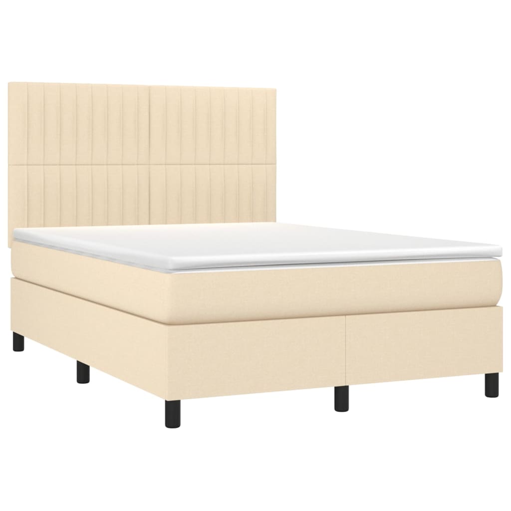 Krevet box spring s madracem LED krem 140x200 cm od tkanine