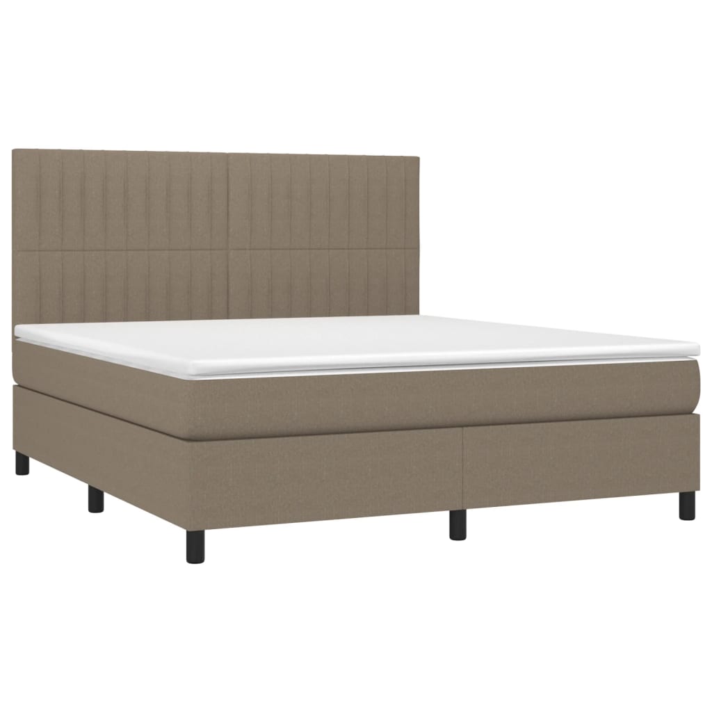 Krevet box spring s madracem LED smeđesivi 160x200 cm tkanina