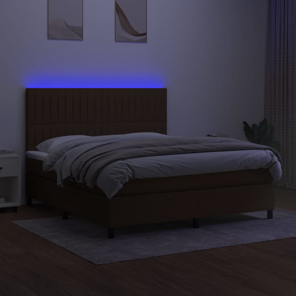 Krevet box spring s madracem LED tamnosmeđi 180x200 cm tkanina