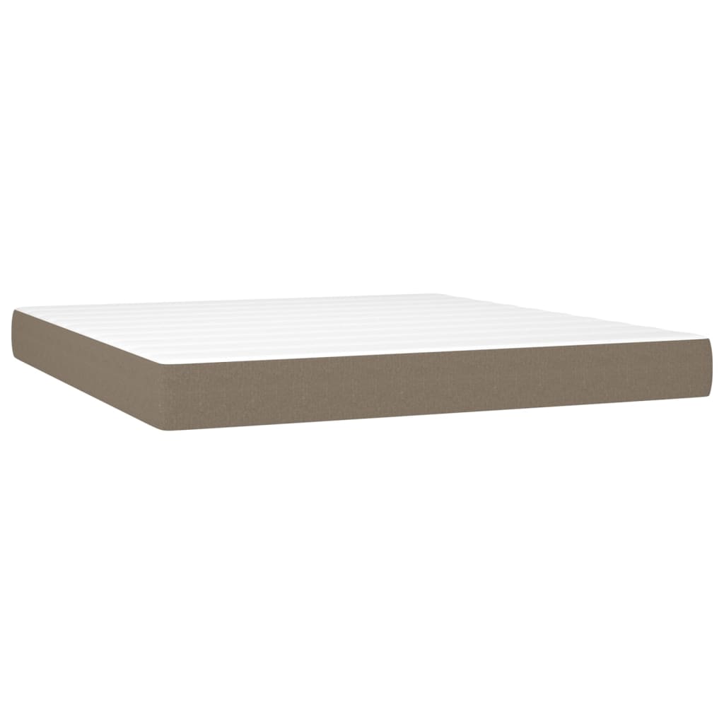 Krevet box spring s madracem LED smeđesivi 180x200 cm tkanina