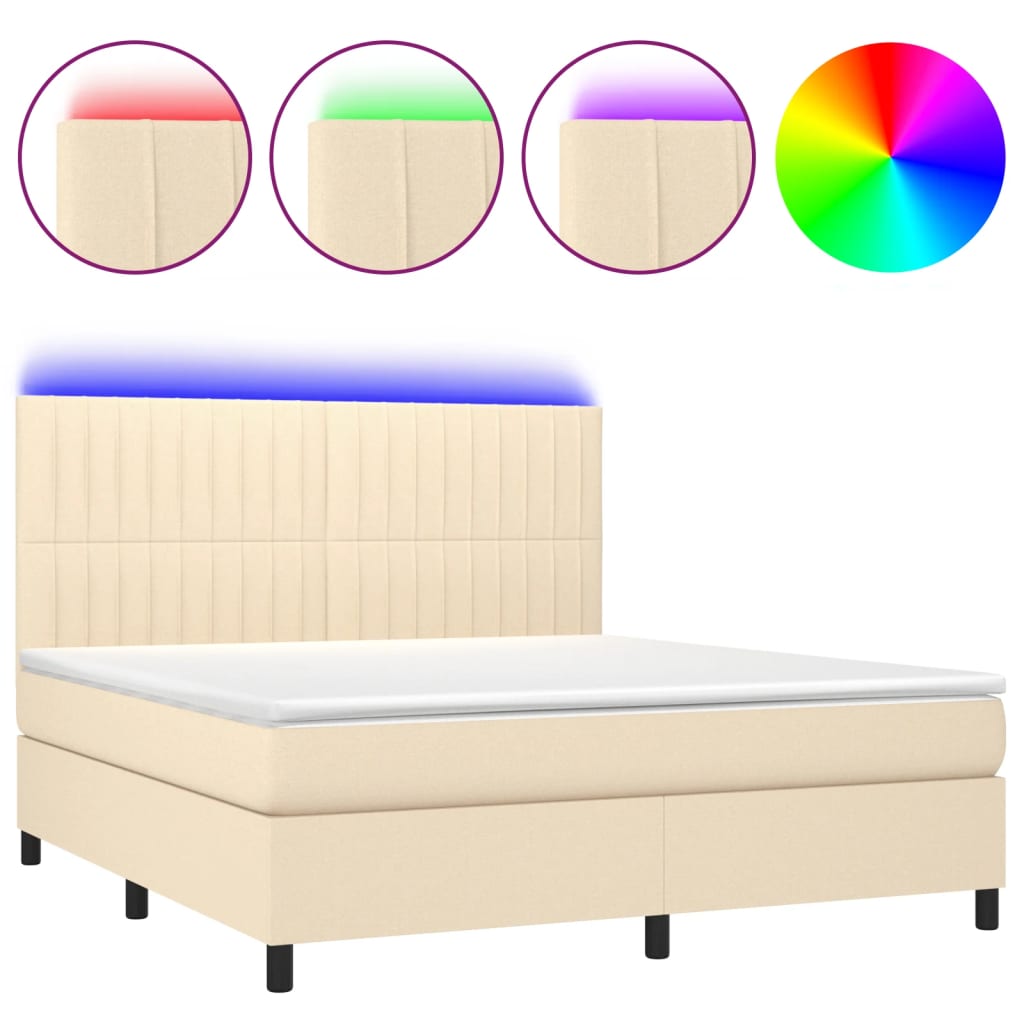 Krevet box spring s madracem LED krem 180x200 cm od tkanine