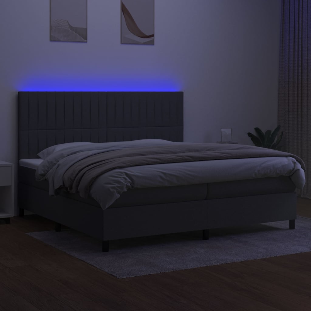 Krevet box spring s madracem LED tamnosivi 200x200 cm tkanina