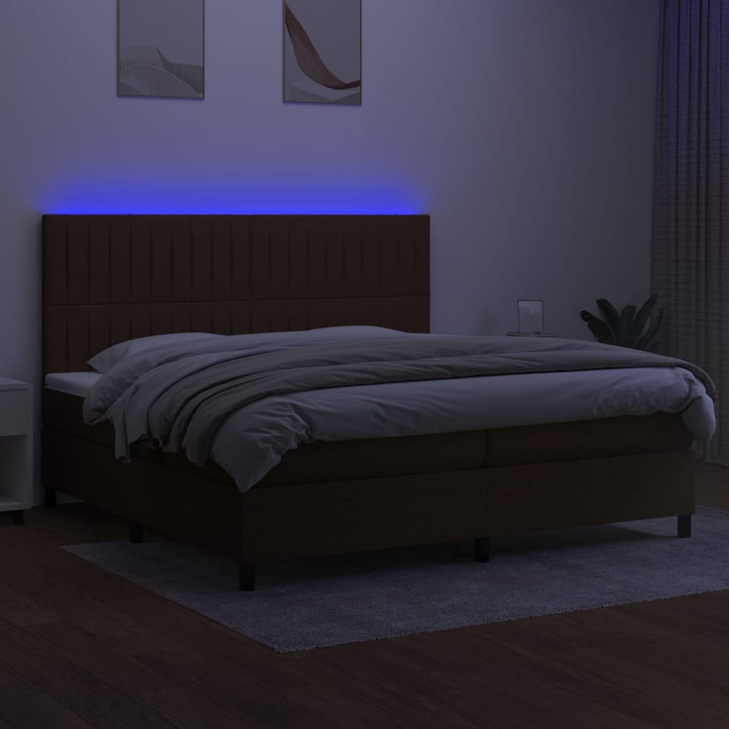 Krevet box spring s madracem LED tamnosmeđi 200x200 cm tkanina