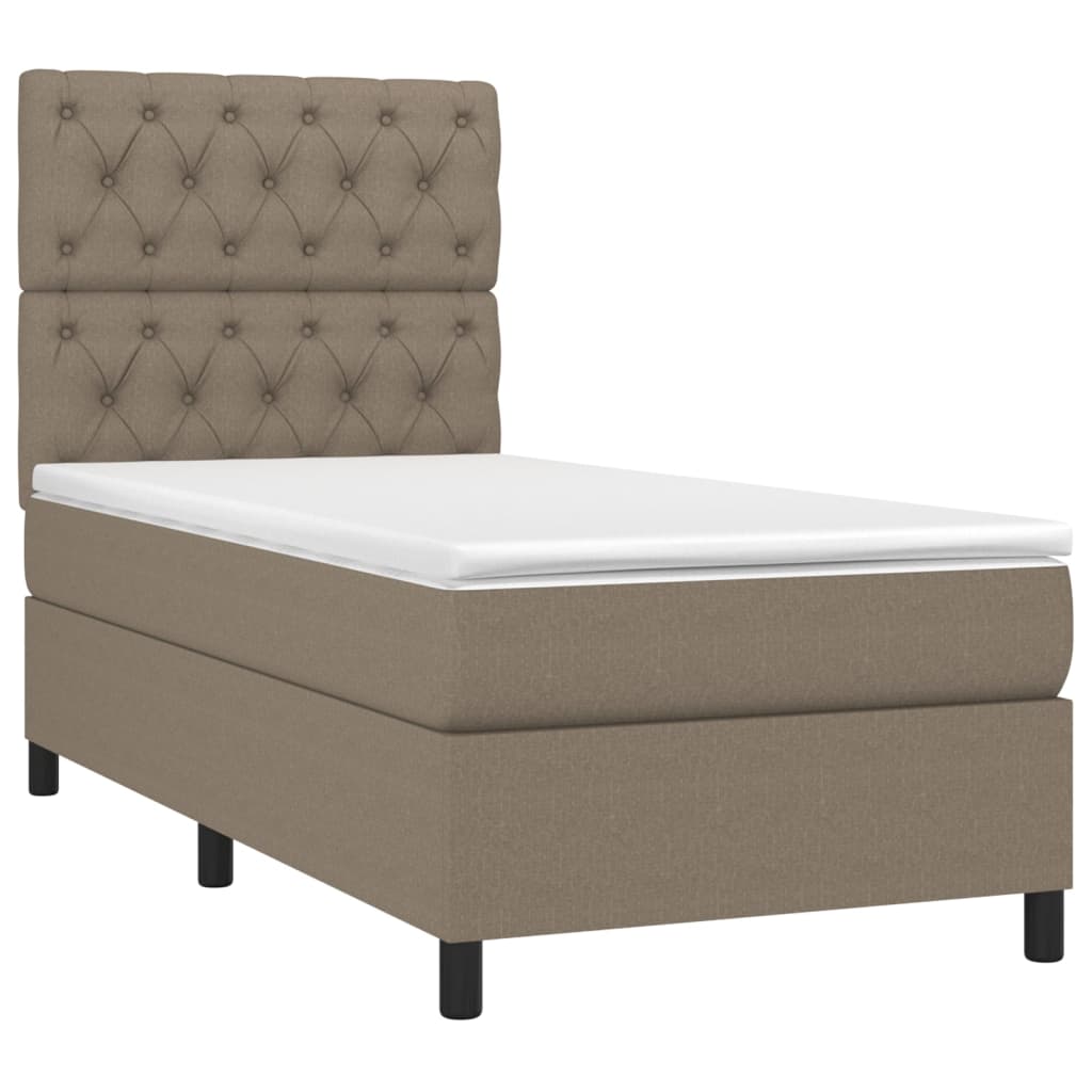 Krevet box spring s madracem LED smeđesivi 80 x 200 cm tkanina