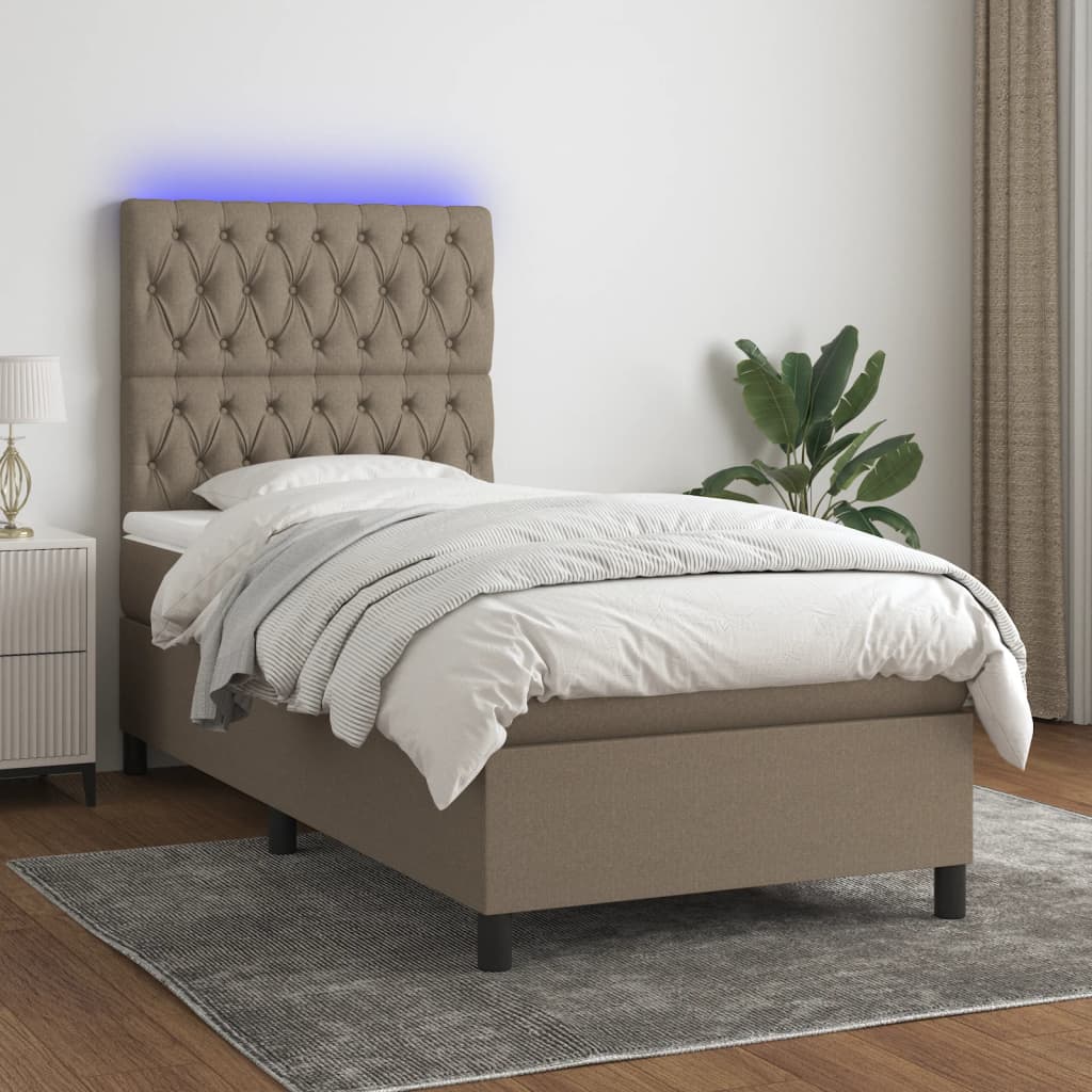 Krevet box spring s madracem LED smeđesivi 80 x 200 cm tkanina