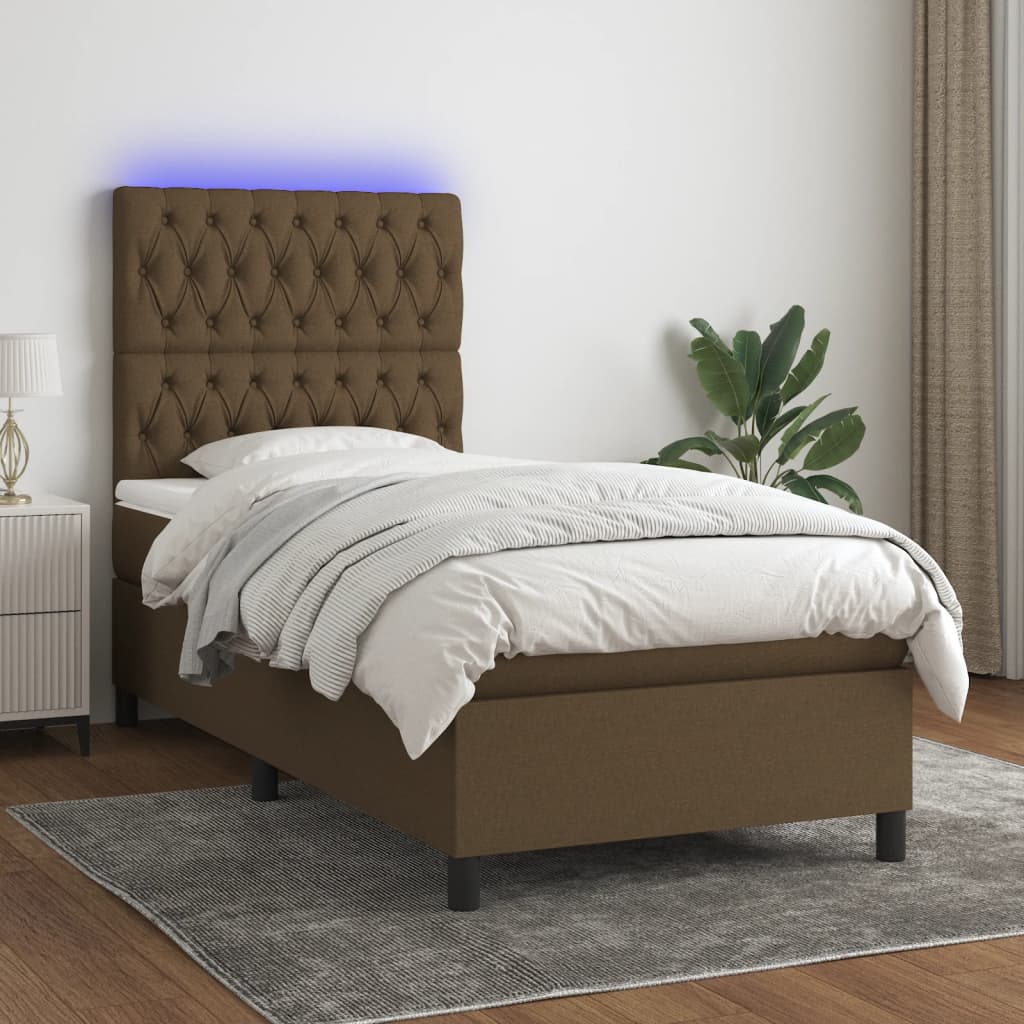 Krevet box spring s madracem LED tamnosmeđi 90x190 cm tkanina