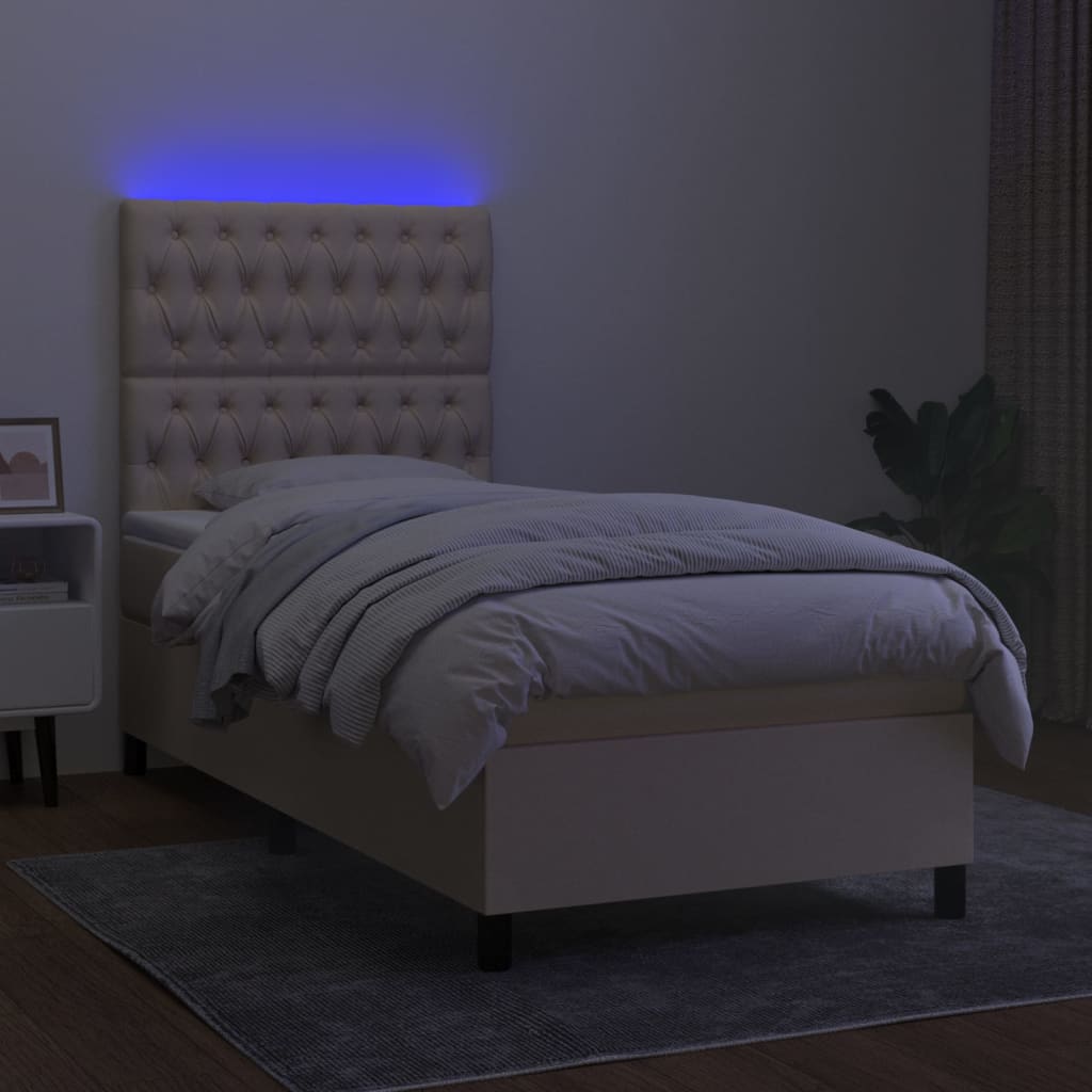 Krevet box spring s madracem LED krem 90x190 cm od tkanine