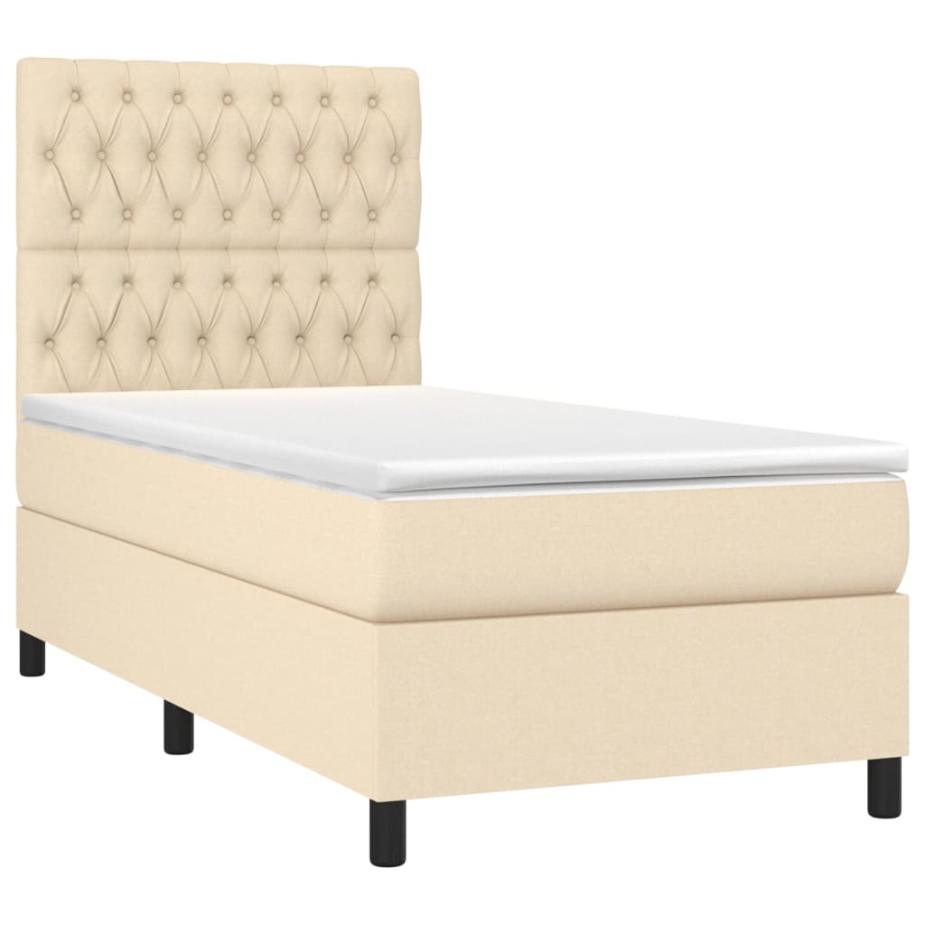 Krevet box spring s madracem LED krem 100x200 cm od tkanine