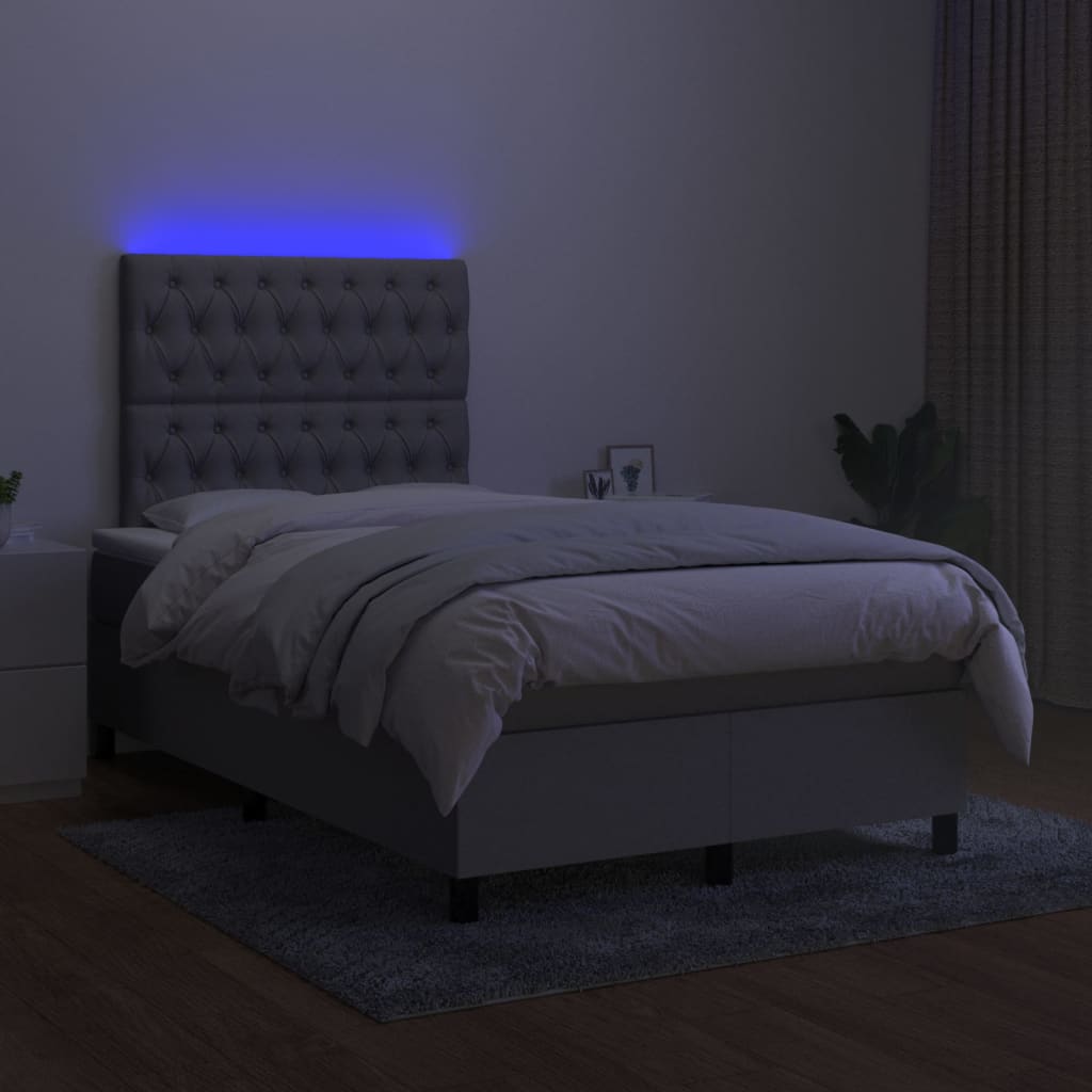 Krevet box spring s madracem LED svjetlosivi 120x200 cm tkanina