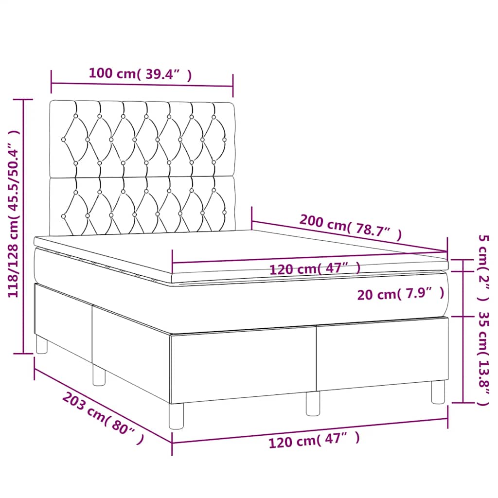 Krevet box spring s madracem LED crni 120 x 200 cm od tkanine