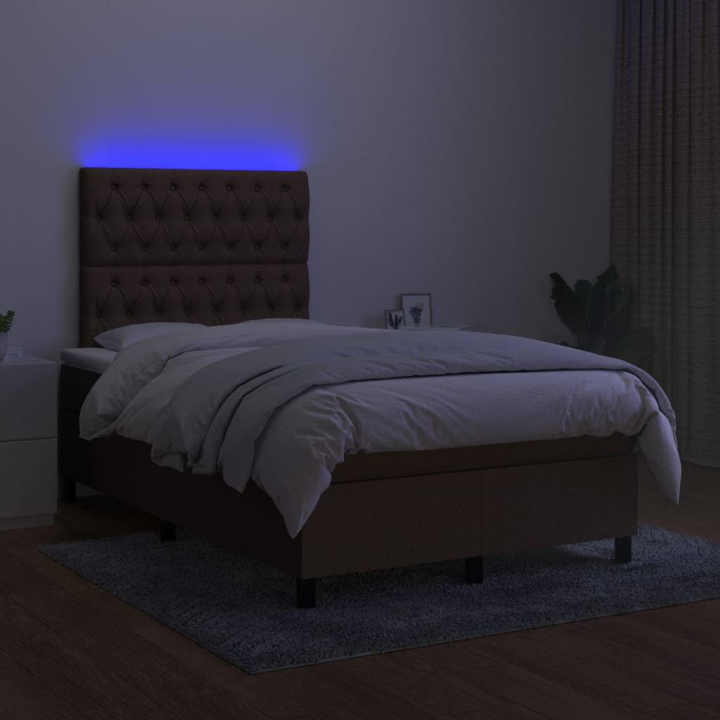 Krevet box spring s madracem LED tamnosmeđi 120x200 cm tkanina