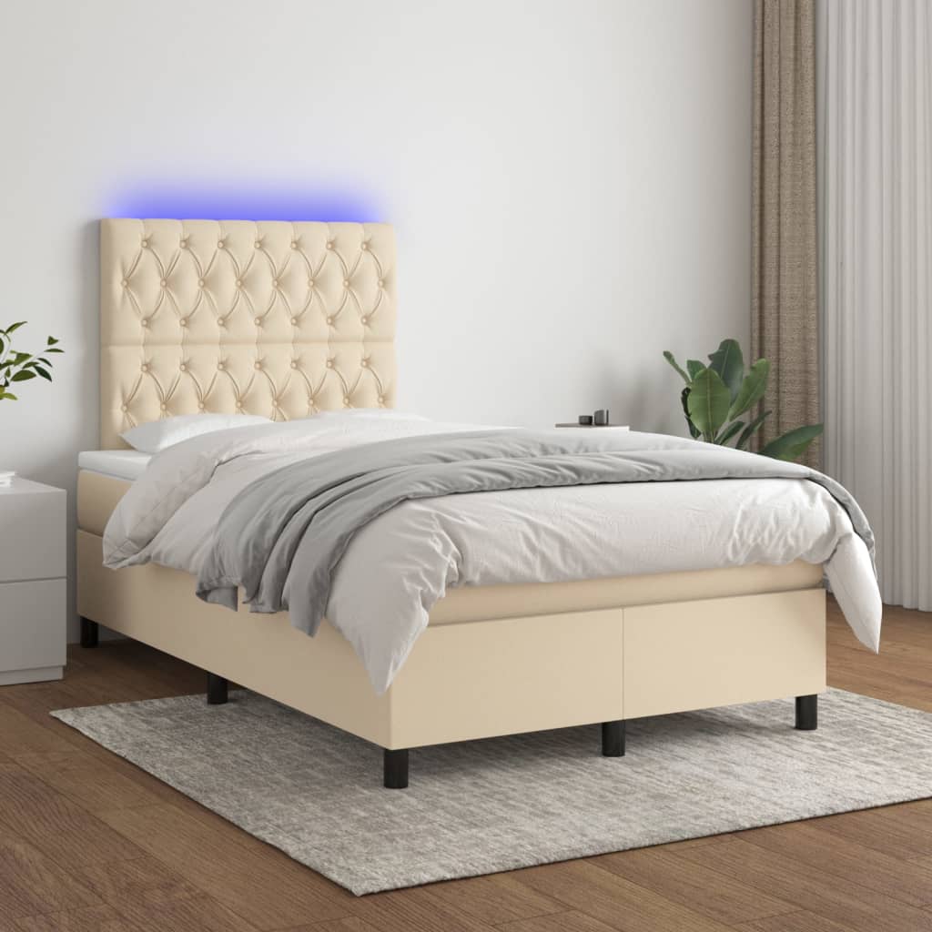 Krevet box spring s madracem LED krem 120 x 200 cm od tkanine