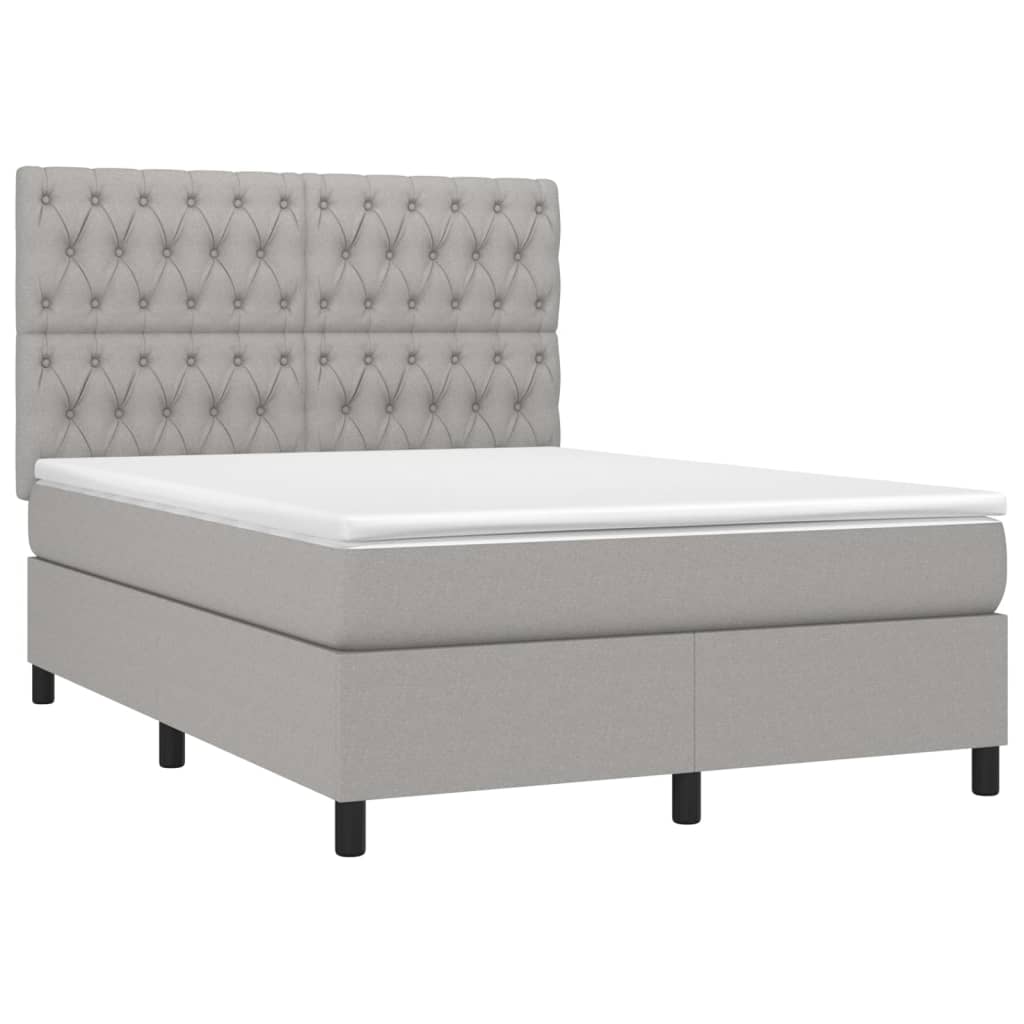 Krevet box spring s madracem LED svjetlosivi 140x190 cm tkanina