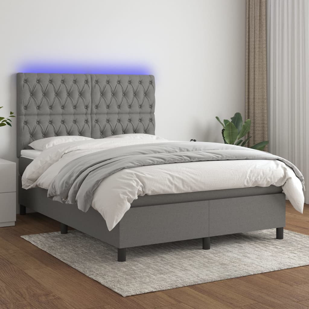 Krevet box spring s madracem LED tamnosivi 140x190 cm tkanina