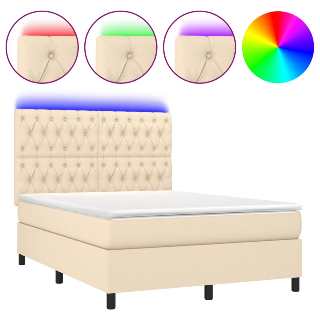 Krevet box spring s madracem LED krem 140x190 cm od tkanine