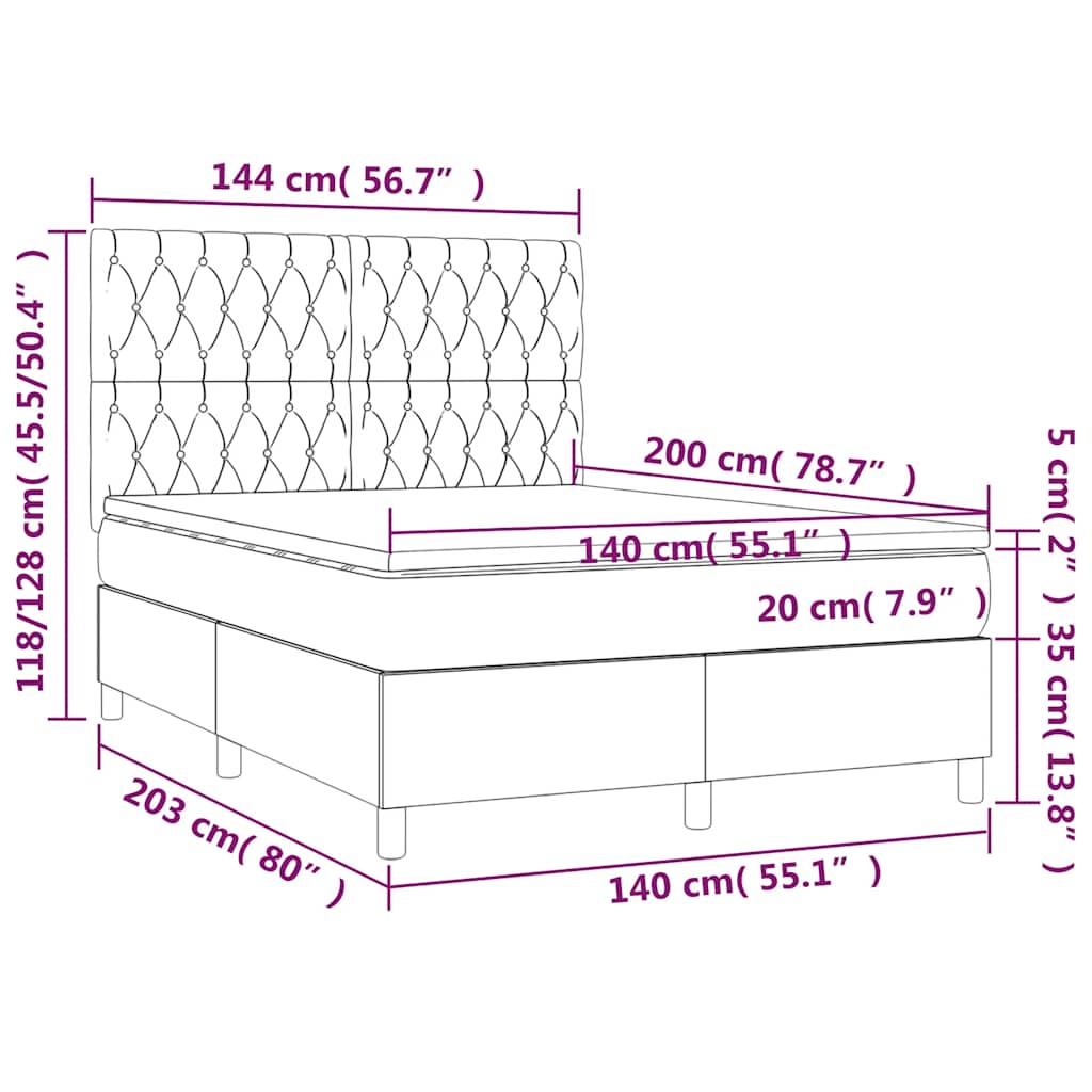 Krevet box spring s madracem LED crni 140x200 cm od tkanine