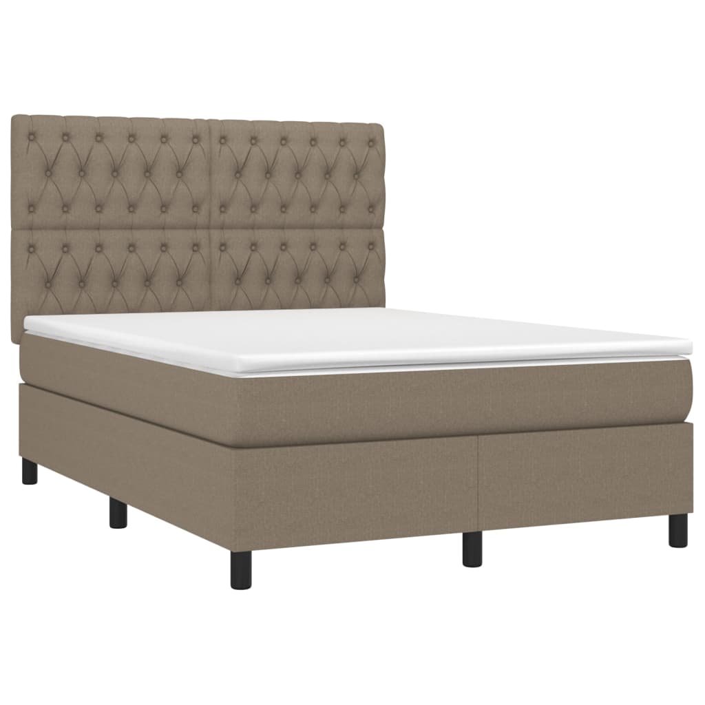 Krevet box spring s madracem LED smeđesivi 140x200 cm tkanina