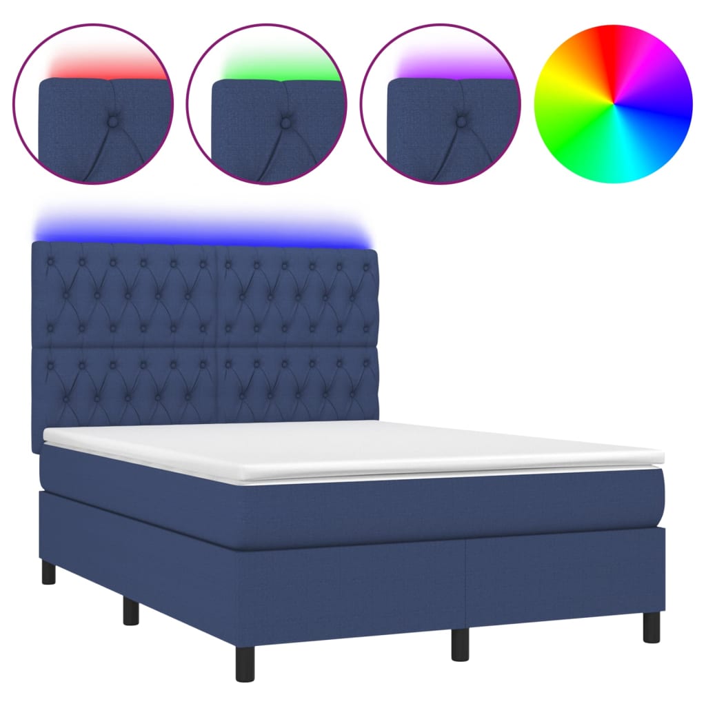 Krevet box spring s madracem LED plavi 140x200 cm od tkanine