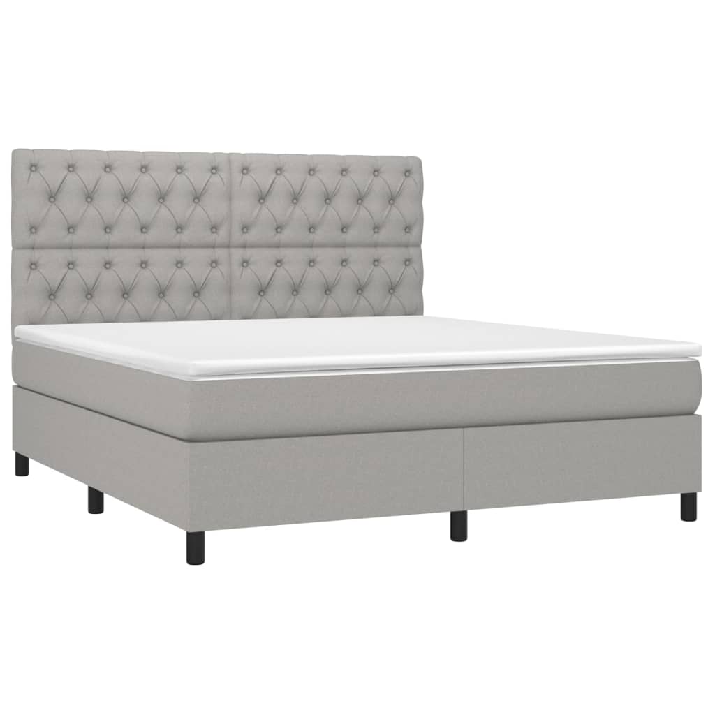 Krevet box spring s madracem LED svjetlosivi 160x200 cm tkanina
