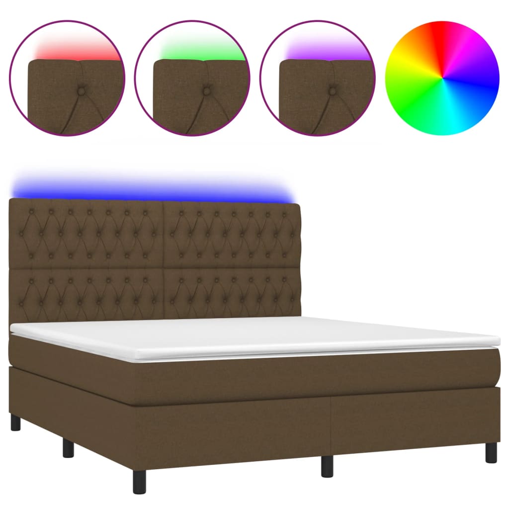 Krevet box spring s madracem LED tamnosmeđi 160x200 cm tkanina